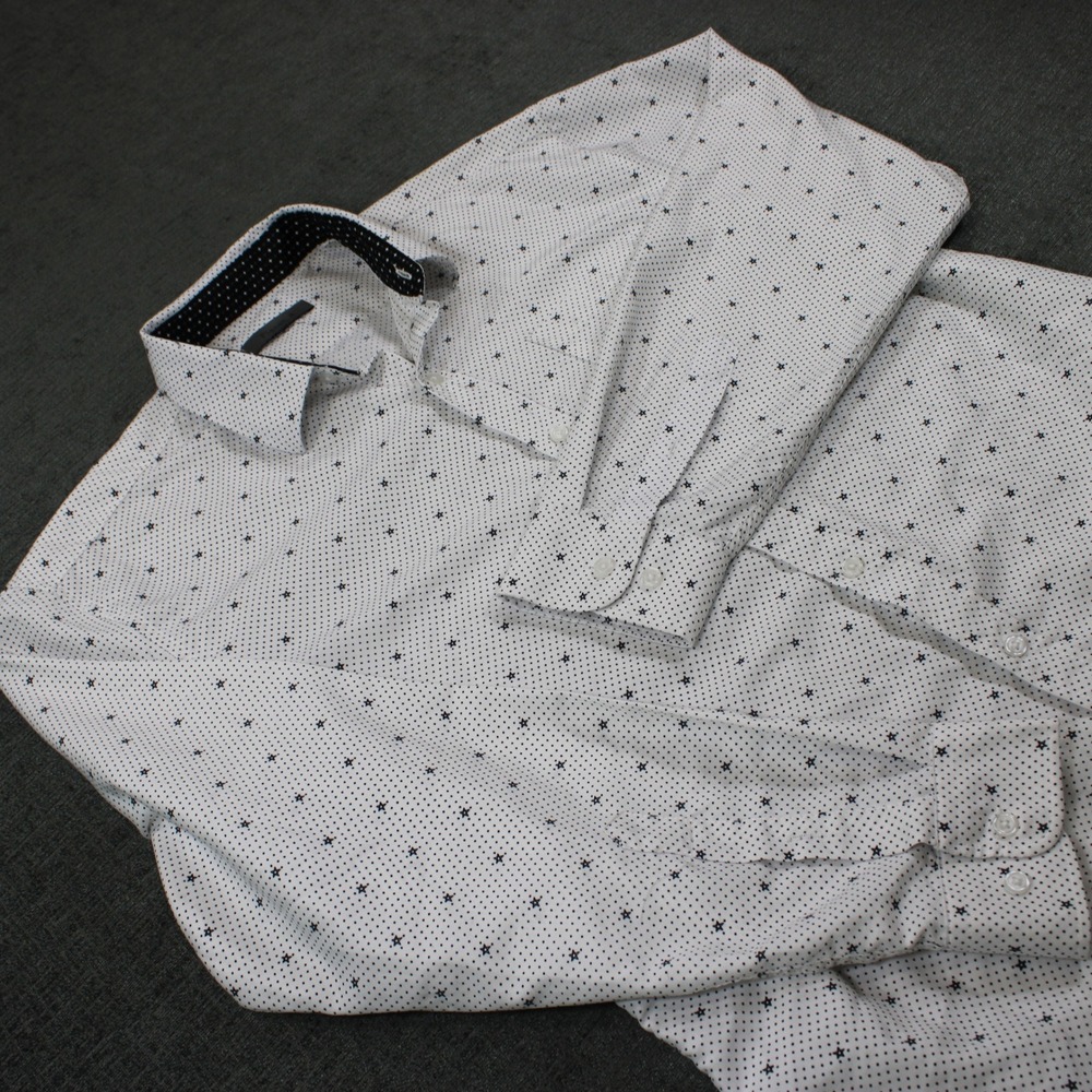 Planet B Mens Star Polka Dot Button Down Shirt White Black PM112 Long Sleeve